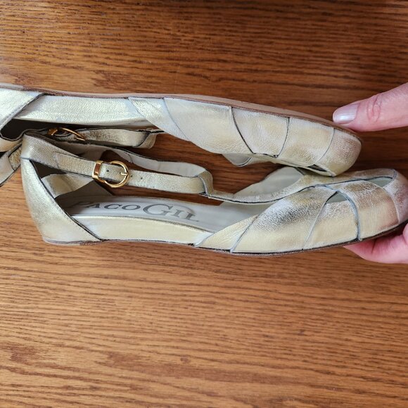 PACO GIL WONEN'S DISTRESSED GOLD LEATHER SANDALS SIZE 38.5 (7.5) MADE IN SPAIN - Picture 3 of 9